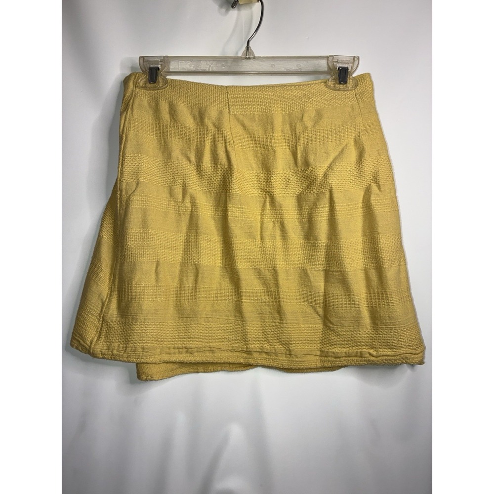 Free People Skirt Wrap Around Self Tie Belt Size XL Yellow Cotton Textured Mini - Picture 6 of 6